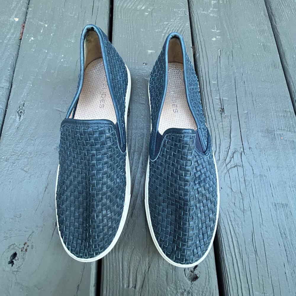 J/Slides Calina Navy Woven Leather Slip-On Sneakers Size 8